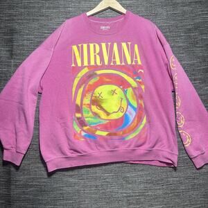 Nirvana Sweatshirt Women's Oversized S/M Pink Big Logo Pullover